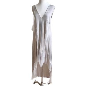 BCBGMaxAzria Cydnee High Low V Neck Sleeveless Midi Dress Stone Cream Small NWT
